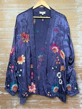 Johnny Was Didiana Floral Embroidered Kimono Jacket Boho Western Plus Womens 2X